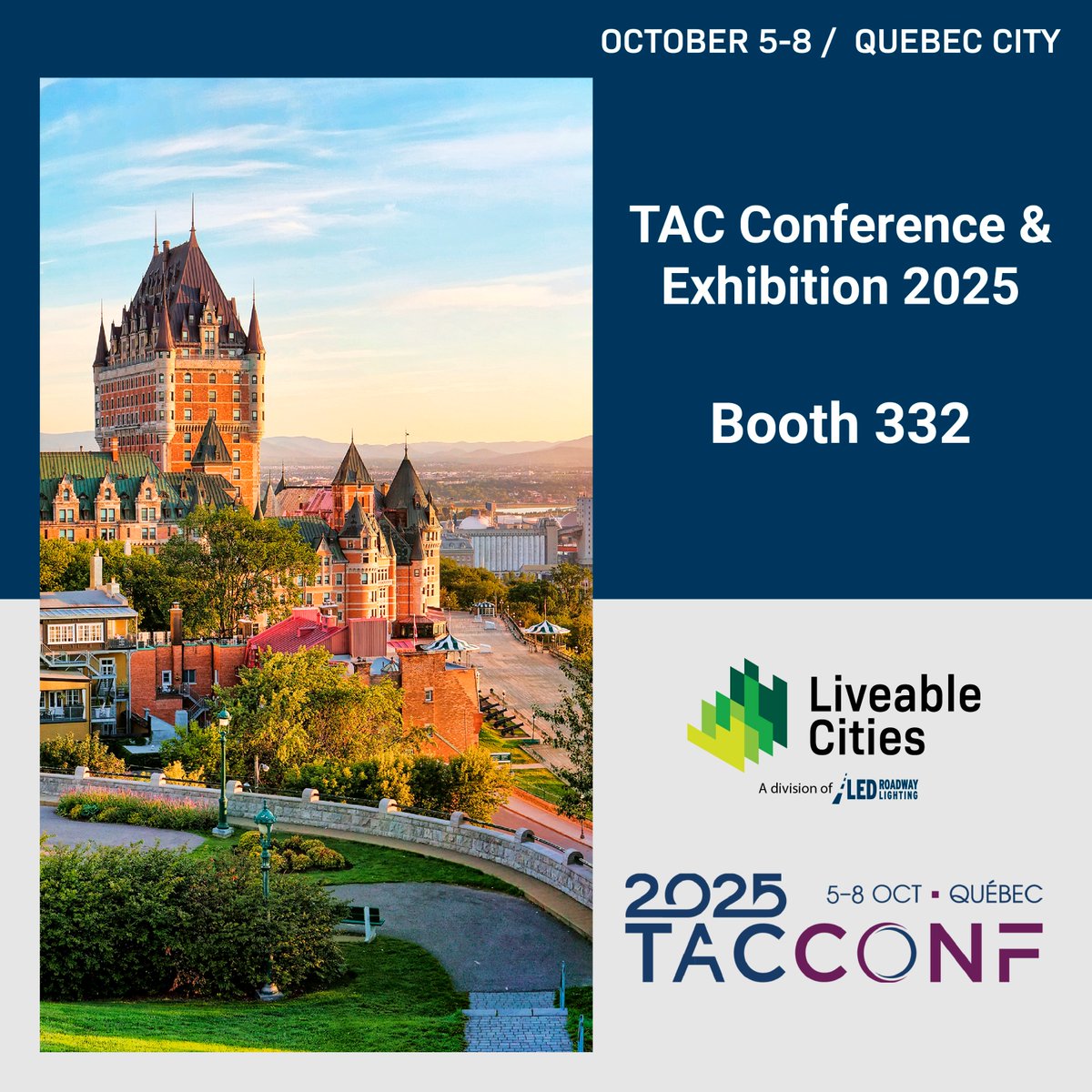 cities_liveable's tweet photo. We’re heading to #TAC2025 in Québec City! 🚦
Join us Oct 5–8 as we explore Building a Sustainable Transportation Legacy.
📍 Visit us at Booth #332 — let’s connect and shape the future of mobility together! 🌍✨ https://t.co/MhRpUzuucw