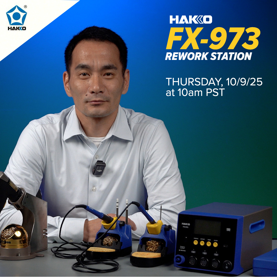 Join Kenta, next Thursday, Oct. 9 at 10am, PT as he'll go over the all NEW FX-973 3-Port Rework Station!

Don't miss out! Register click here: attendee.gotowebinar.com/register/59112…

#EOH #eyeonhakko #hakko #hakkousa #soldering #webinar #reworkstation #solderingstation