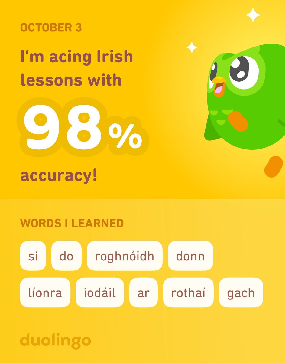 I’m learning Irish on Duolingo! It’s free, fun, and effective.