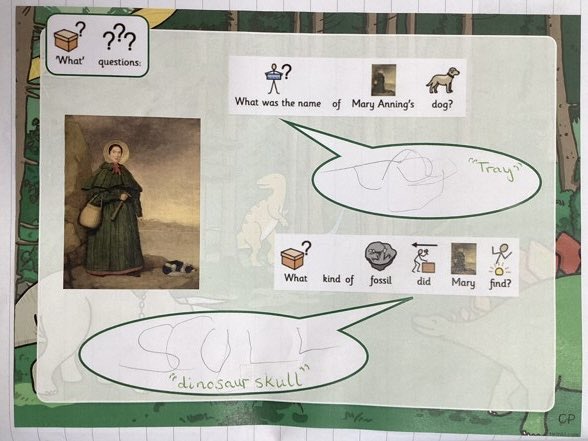 Redmarshschool's tweet photo. Sycamore Class have been learning about the fossil hunter, Mary Anning. 
We have used the same tools, a hammer and a chisel, to 'dig' for fossils and role-played Mary's experiences. Some of us have answered questions and created a timeline of her life. https://t.co/SxdK39hIC5