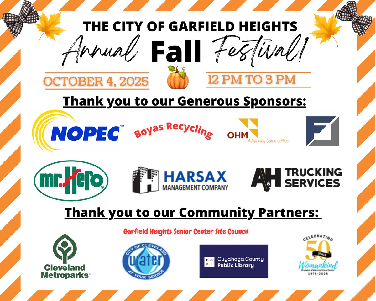 🎉 A huge shout out to our amazing sponsors and partners who helped make this year's Fall Festival such a success! We couldn't have done it without your support and generosity. 🍂🍁

🎈Join us tomorrow from Noon to 3PM at our Annual Fall Festival!