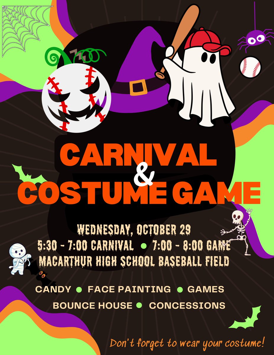 Save the date! We’ll be painting faces at the annual MHS Baseball Halloween Fest.