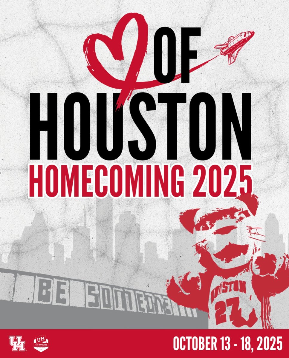 UH_DSA's tweet image. Homecoming Week kicks off October 13–18 with events, traditions, and spirit like no other. Get ready to cheer loud, connect with your community, and show off your Cougar Red! 
@getinvolveduh @uhhomecoming