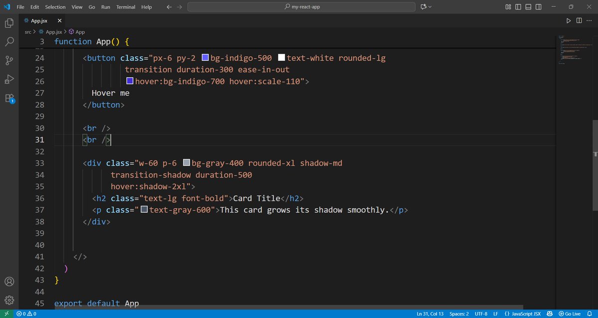 Bigyan_99's tweet photo. #LUD6
Today I explored transitions and animations in Tailwind CSS
Itโs amazing how small tweaks can bring a UI to life!
#LearningUtsav2025 #FestivalOfLearning #WebDevelopment https://t.co/iNg2Efae9X