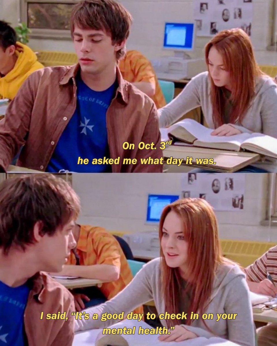 NAMICommunicate's tweet photo. He asked what day it was. We'll say it louder: it's always a good day to (wear pink and) check in on your mental health! ๐ฉท#MeanGirlsDay #Oct3rd https://t.co/4kKZ7saEFm