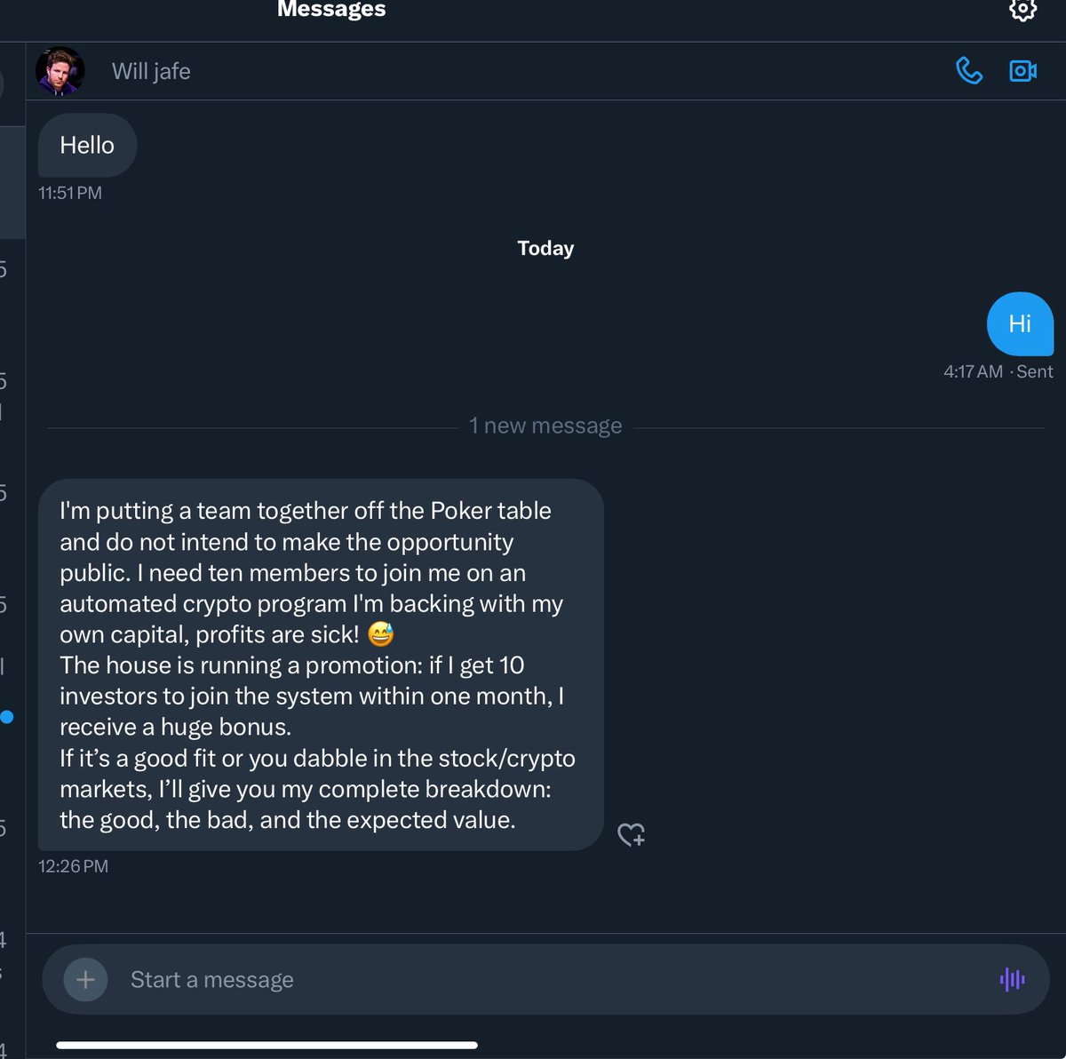 123Matt's tweet photo. @dankness3 @RealAlexJones Will, some scammer has created a fake account impersonating your account. He has apparently tricked a few people into following you. And he’s using the fake account to run a crypto scam. https://t.co/amnjIj94J2