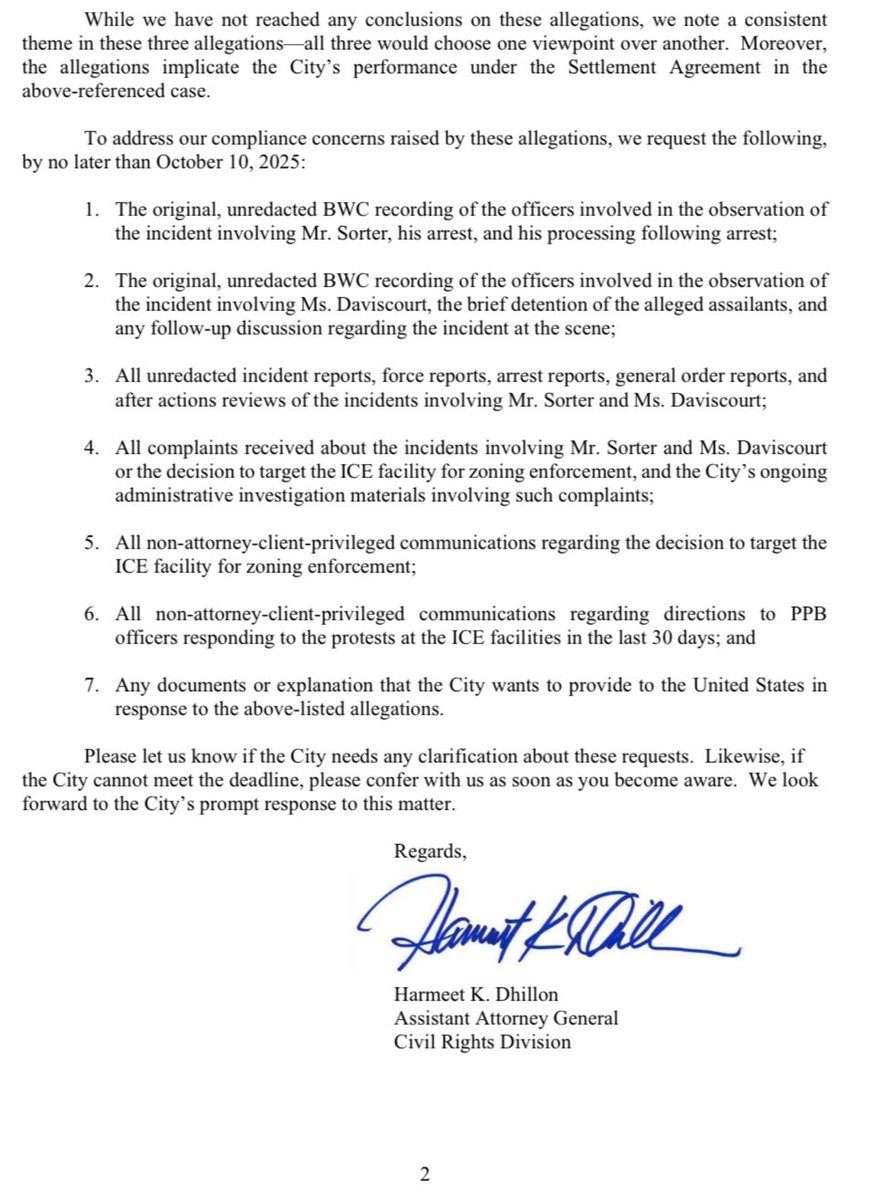 nicksortor's tweet image. 🚨 BREAKING: Asst AG Harmeet Dhillon has ALREADY sent a letter to the City of Portland, demanding documents related to Portland PD’s targeted arrest of me, as well as their refusal to arrest @KatieDaviscourt’s attacker

Harmeet is wasting NO TIME holding Portland accountable! 🔥