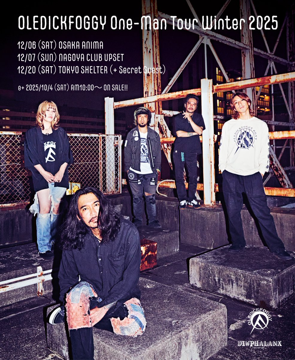 【一般発売のお知らせ】
12月7日
「OLEDICKFOGGY One-Man Tour Winter 2025」 
10/4 10:00より一般（先着）発売開始⭐︎
<a href="/OLEDICKFOGGY/">oledickfoggy</a> 
jailhouse.jp/live/oledickfo…