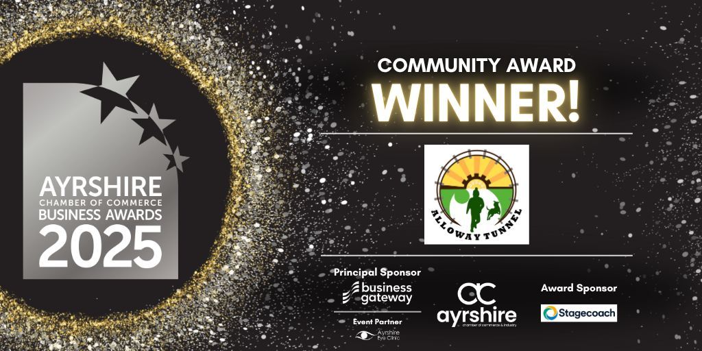 AyrshireChamber's tweet photo. 🎉 COMMUNITY AWARD 🎉

Ayrshire Chamber is thrilled to announce that the #ABA25 WINNER of the Community award, sponsored by Stagecoach is...

🏆 Alloway Railway Tunnel ART SCIO

Congratulations! 🥳

#Ayrshire #CelebrateAyrshire https://t.co/O7OIXcKV9P