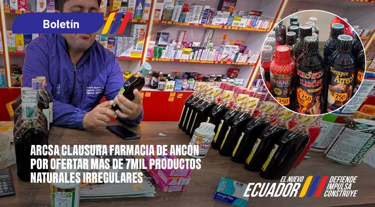 Arcsa_Ec's tweet image. ¡Más de 7.000 productos naturales irregulares fuera de circulación! 🚨💊

En #Ancón, #SantaElena, detectamos 7.116 productos falsificados y sin notificación sanitaria en una farmacia, la cual fue clausurada.🚫

Boletín completo en ➡️ bit.ly/46C51Yh👈🏽

#ElNuevoEcuador 🇪🇨