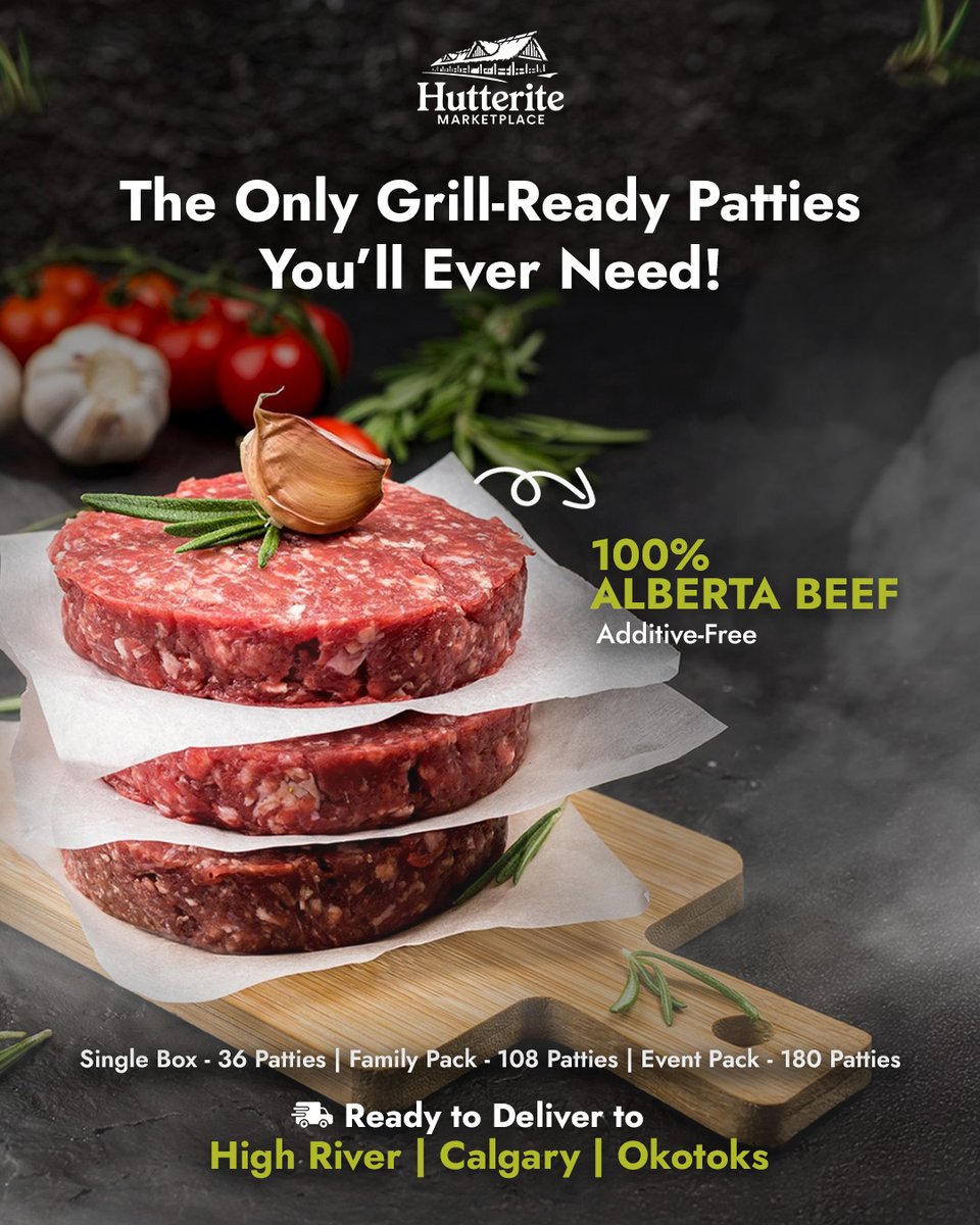 HutteriteMarket's tweet image. Fresh beef patties, straight from High River Colony to your grill!

Fresh delivery available to High River, Calgary, Okotoks.

Buy now -hutteritemarketplace.ca/products/seaso…

#hutterite #beefpatty #alberta #beef #shoplocal