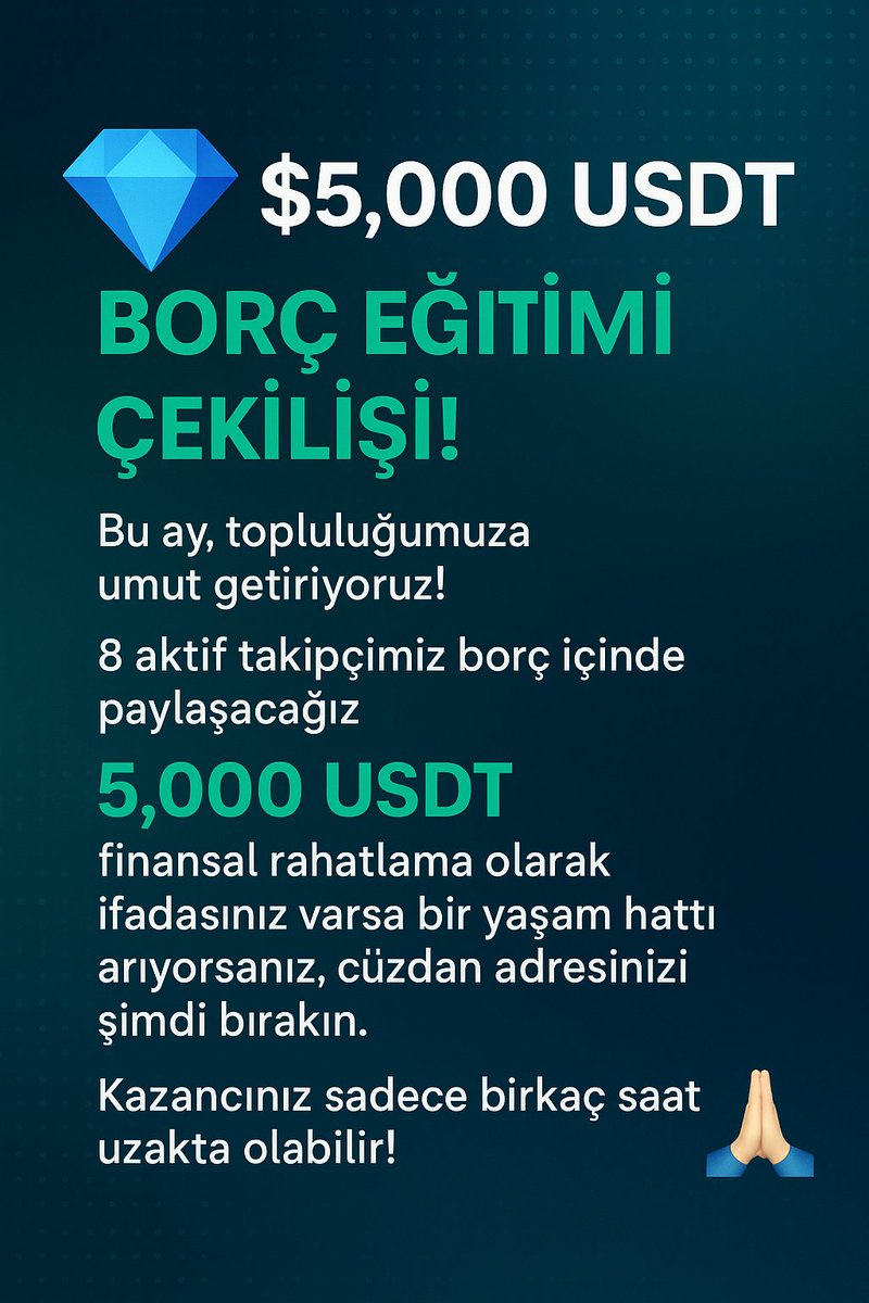 Bu ay, finansal atılım ayınız.

Katılmak için 👇

Trc20 cüzdan adresinizi bırakın.

Takipçi olmanız gerekiyor.

Borç geçmişinizi yorumlar bölümünde paylaşın.

Yalnızca borçlular için geçerlidir.