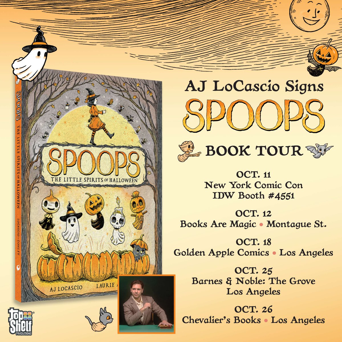 topshelfcomix's tweet image. Grab your #Spoops!

Join Top Shelf Productions and @AJLoCascio on his signing tour for #SpoopsTheLittleSpiritsofHalloween.

Discover the whimsical magic behind #Halloween in this timeless new illustrated fable for the whole family!

#PictureBooks #TheLittleSpiritsofHalloween