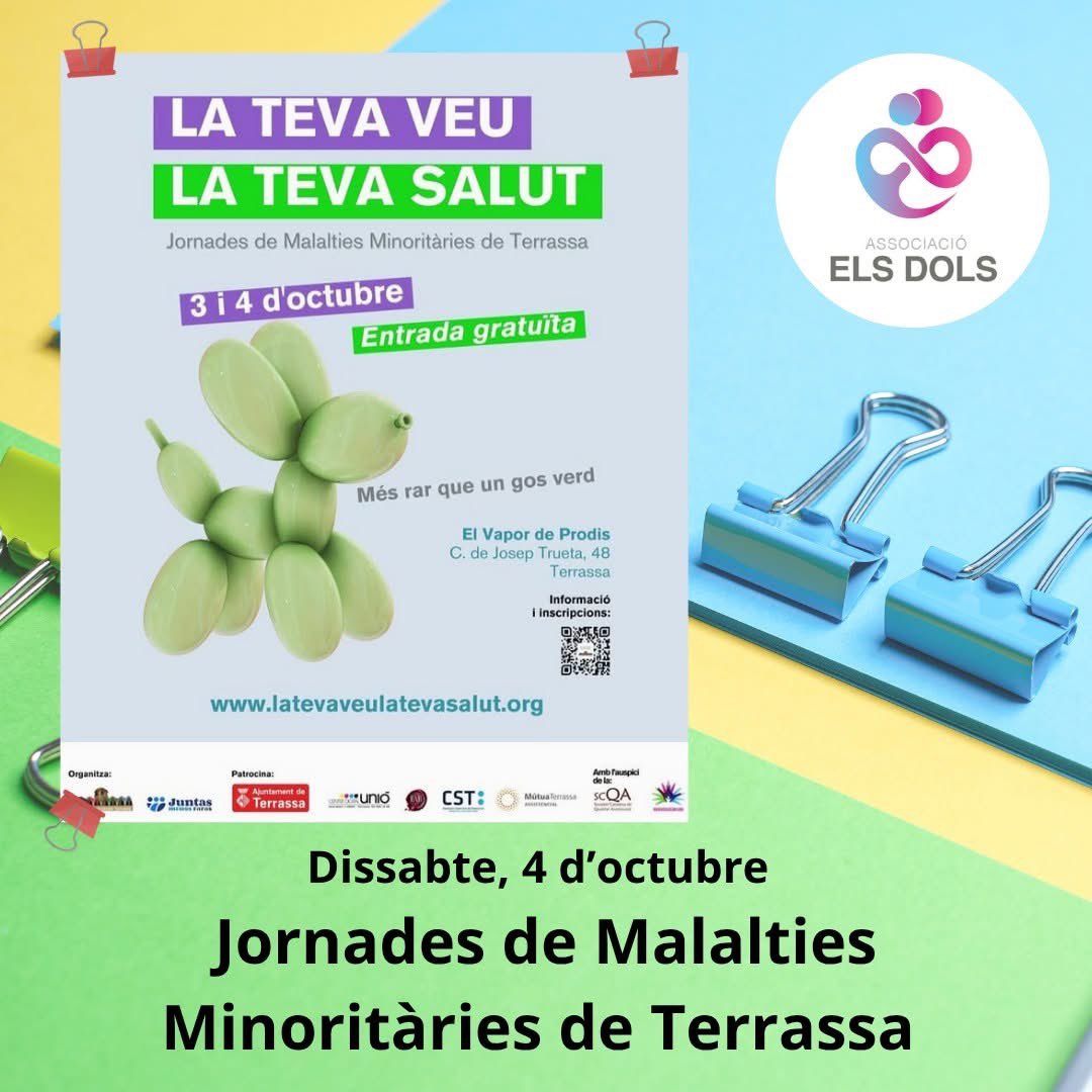 👏 APUNTA A L'AGENDA: "La Teva Veu, la Teva Salut"

😘 T'esperem el dissabte 4 d'octubre a les I Jornades de Malalties Rares, Minoritàries, Ultra-rares i Sense Diagnòstic!

📍 Al Vapor de Prodis
🗓️ 9H a 14h xerrades i taules
🎱 Taules informatives d'entitats, tot el dia