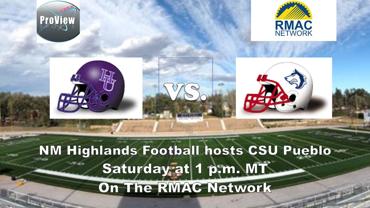 College Football, New Mexico Highlands vs. CSU Pueblo Saturday at 1 p.m. MT with <a href="/ScottGaletti/">Scott Galetti</a> and Roman Romero on The RMAC Network.
Broadcast link below.
rmacnetwork.com/nmhighlands/?B…