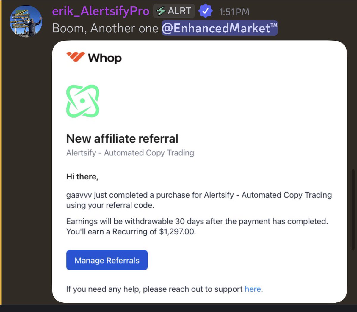 Alertsify PRO just increased to $2,495.

That means affiliates now earn $1,297 per PRO referral (50% commission).

One sale = more than most people make per paycheck

Plus 50% recurring on Lite subscriptions.
This might be the highest-paying affiliate program in trading right