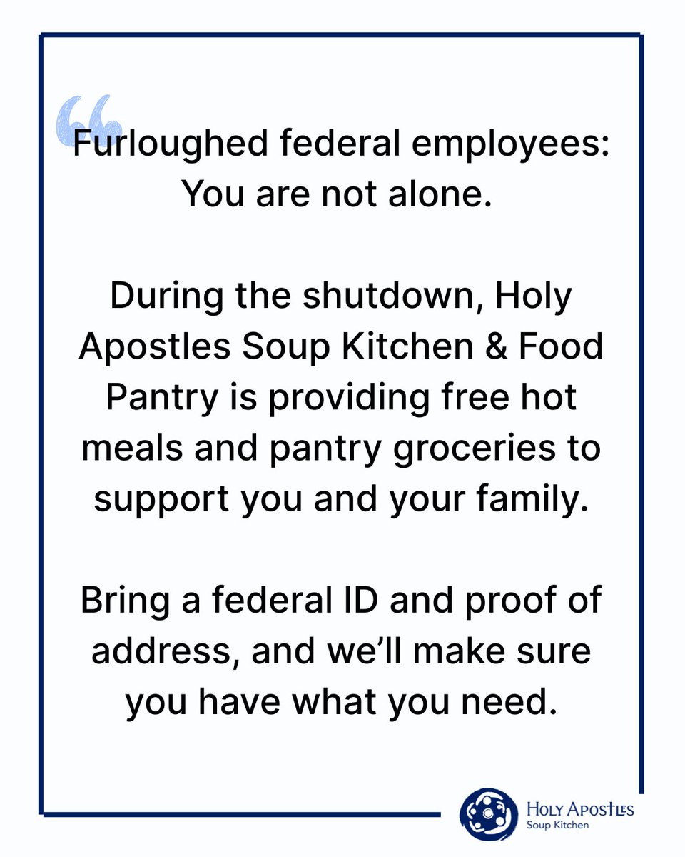 #Furloughed federal employees: You are not alone.

During the shutdown, HASK is providing free hot meals and pantry groceries to support you and your family.

Bring a federal ID and proof of address, and we’ll make sure you have what you need. 💙

#government #govementshutdown