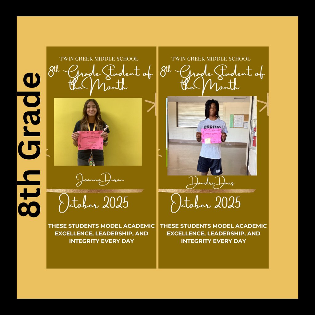 🌟 8th Grade Students of the Month! 🌟

We are excited to celebrate our amazing 8th grade students of the month! These scholars have shown outstanding effort, positive attitudes, and leadership in and out of the classroom.