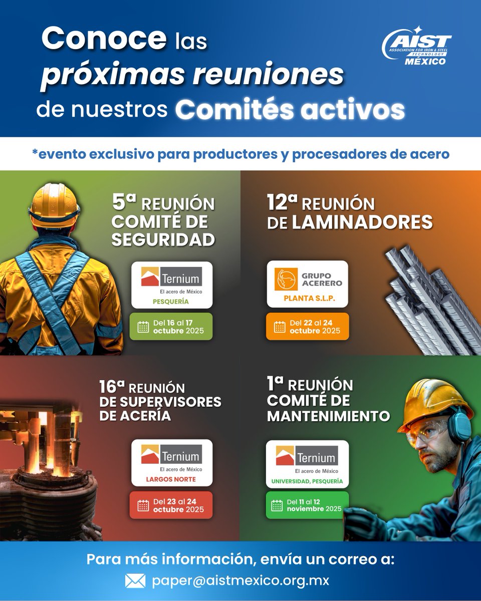 🔷 En AIST México, ¡se vienen las reuniones de
nuestros comités!🔥

Aquí todo se trata de:
🧠 Conocimiento que inspira
⚡ Innovación que impulsa
👷🏻‍♀️👷🏼‍♂️ Gente que conecta

🌟Con la colaboración de cada miembro seguimos
construyendo un sector más sólido y competitivo.