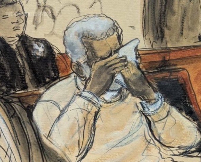 WUTangKids's tweet photo. These are real Diddy courtroom sketches from the sentencing today….apparently the creep was going through it https://t.co/sRQQ5fOFk2