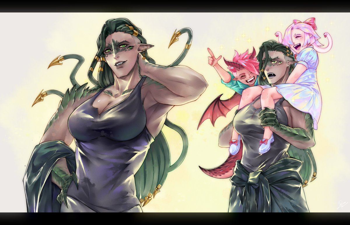 "เท่านี้ก็ไปกันได้แล้วใช่มั้ย?"

เขา... ไม่สิ เธอเสยรยางค์หนวดและมัดเสื้อโค้ทไว้ที่เอว ทำตามความต้องการของเจ้าตัวน้อยทั้งสองและพร้อมออกไปผจญภัยข้างนอกกันแล้ว

🍓🤍 "เย้! ✨"

เด็ก ๆ ต่างร้องดีใจ ก่อนที่อาเซลจะโน้มลงไปอุ้มกวินนี่ขึ้นมาขี่คอ ส่วนโรซี่ก็กระโจนขึ้นเกาะหลังตามกัน

[+]