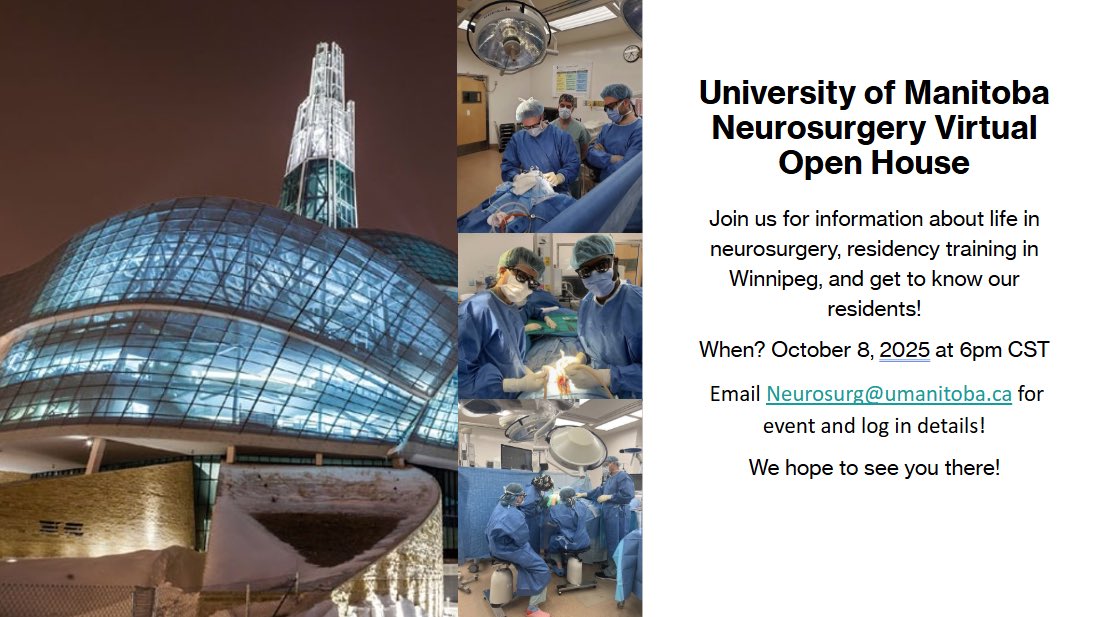 UManitobaNSx's tweet photo. Join us for a glance at neurosurgery training in Winnipeg! All med students welcome! https://t.co/i7IT0OYV71