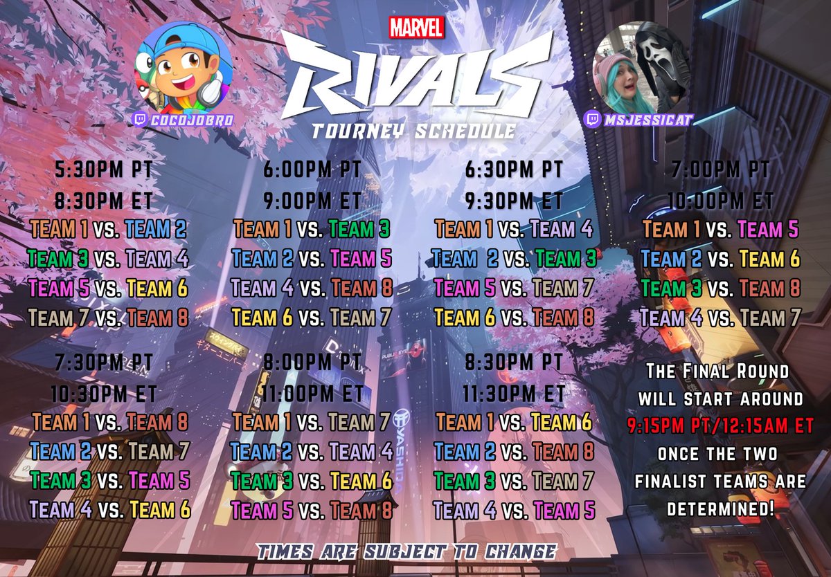 Hosting one of my Biggest Tournaments yet with one of the most hard working Co-Leaders ever, <a href="/MsJessicatTV/">MsJessicat</a>

Please swing by as we put so much love, hard work, &amp; energy into this! 
50+ players
8 Teams
7 Rounds but only
1 Winner!

Who will be crowned the winner? Find out in 1 hr!🥳