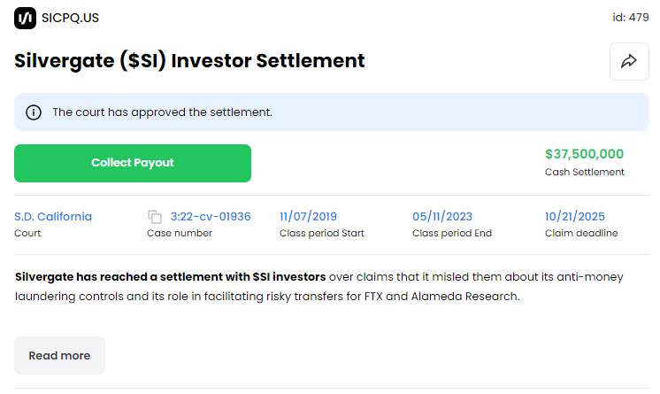 11thestate's tweet photo. Don't forget that if you held $SICPQ, there’s a significant settlement you can also claim.
With losses like these, it’s definitely worth checking. $SI #Silvergate