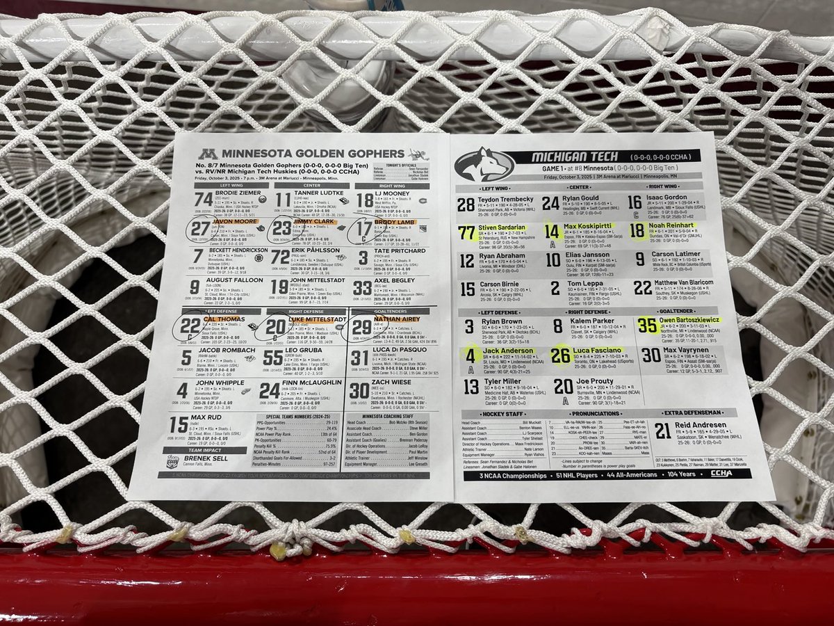 Opening night from 3MAM: Starters for tonight’s Non conference matchup ⁦<a href="/mtuhky/">Michigan Tech Hockey</a>⁩ vs ⁦<a href="/GopherHockey/">Minnesota Men’s Hockey</a>⁩ @fox9 ⁦<a href="/CCHAHockey/">CCHA</a>⁩ ⁦<a href="/B1GHockey/">Big Ten Hockey</a>⁩
