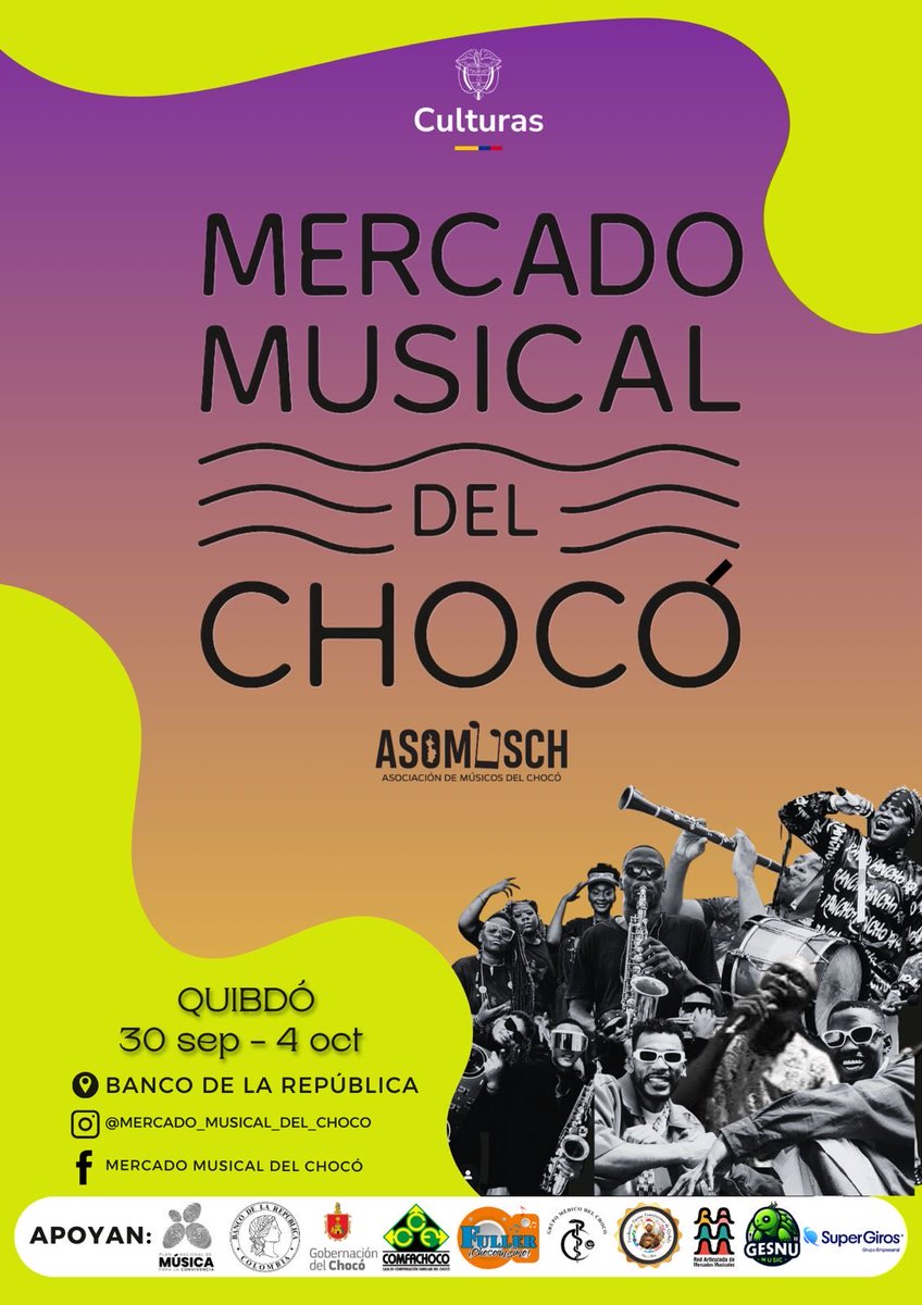 Tuvimos el honor de participar en el 1er #MercadoMusicalDelChocó, un espacio que marca un antes y un después para la industria musical de nuestra región.

Muy agradecido con el <a href="/Banrepcultural/">Banrepcultural</a> y ASOMUSCH por creer y permitirme participar en esta agenda 🙌🏽🙏🏽.