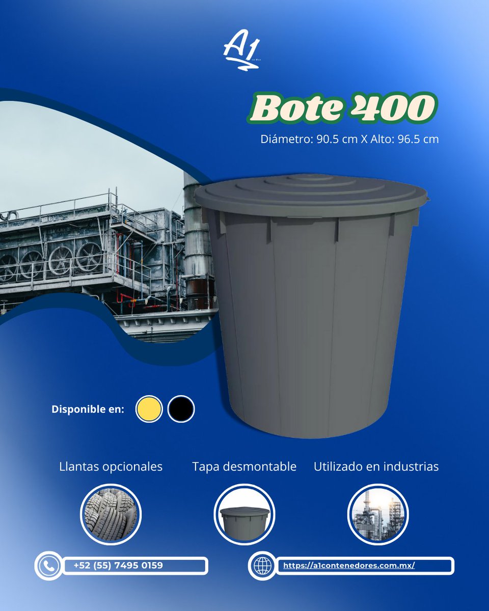 ContenedoresA1's tweet image. Resistencia y durabilidad en un solo producto, ven a conocer los #botes de basura #industriales 🚮 de A1.

📞 Contáctanos al (56) 4770 2022 
📱 Escríbenos por WhatsApp al 55 7495 0159
💻 Visítanos en f.mtr.cool/gfgvifkcqq