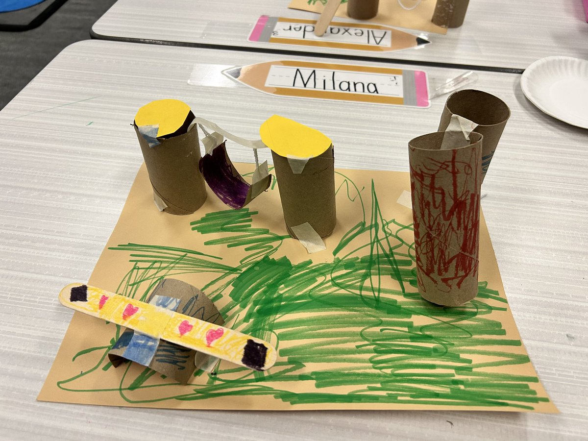 We had the best STEM Friday after reading The Recess Queen!  Students made their own playground from recycled materials.