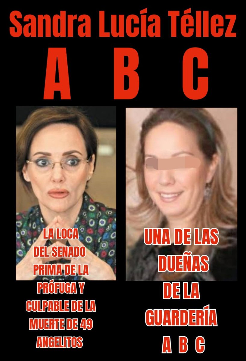 violetamg10078's tweet image. Por fin habrá justicia para los 49 ANGELITOS de la #GuarderíaABC, hoy EEUU deportó a Sandra Lucía Téllez N. (Prima de Lilly Téllez)
Una de las dueñas y prófuga, afortunadamente ya se encuentra detenida para responder sobre esos hechos lamentables, pero aún falta MATILDE…