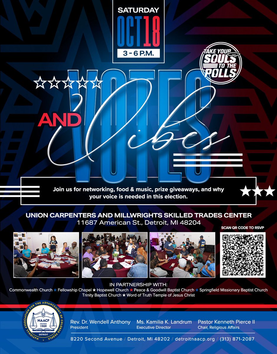 🗓️ Sat, Oct 18 | 3–6 PM
📍 Union Carpenters &amp; Millwrights Skilled Trades Center
🎶 Food, music, networking, prizes + why YOUR voice matters in this election.

🗳️ #VotesAndVibes
#TakeYourSoulsToThePolls