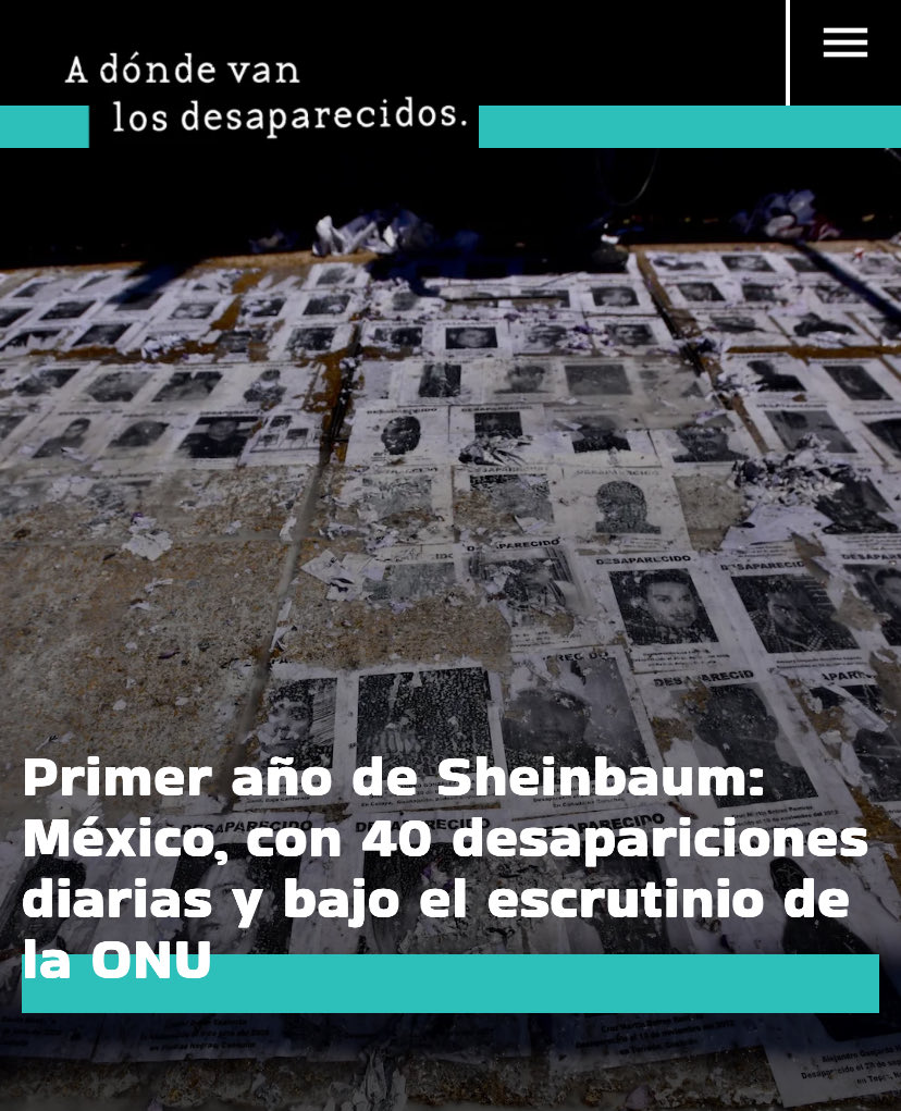 ‼️| El primer año del sexenio de <a href="/Claudiashein/">Claudia Sheinbaum Pardo</a> ha marcado un nuevo récord en el número de desapariciones en México: cada día, 40 personas no regresan a sus hogares, un promedio de 1.6 cada hora.

📝 <a href="/tmaresriv/">Tamara Mares</a> y <a href="/cmartinezc/">César Martínez</a>.
👉🏾adondevanlosdesaparecidos.org/2025/10/03/pri…