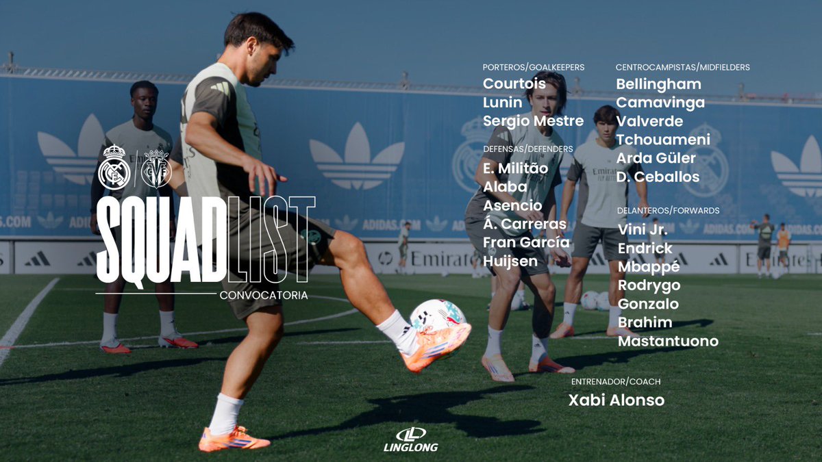 📋✅ Relacionados para #RealMadrid vs. Villarreal — 8ª rodada de #LaLiga.