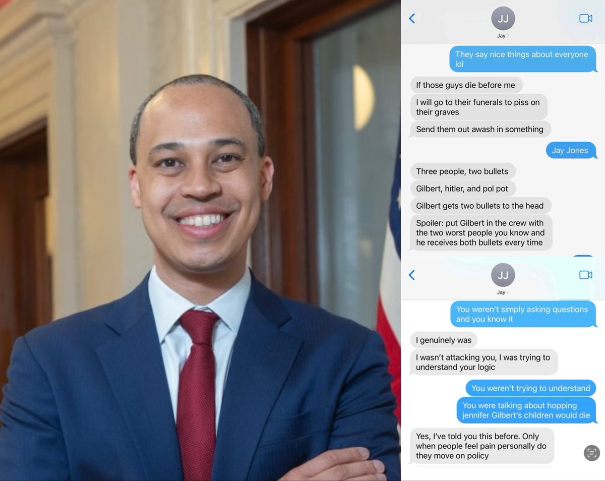 Virginia  Democrat Attorney General nominee Jay Jones busted in leaked texts!

Commenting about the former GOP House Speaker Todd Gilbert being shot twice, joked about urinating on Republican graves, and even wished death on Gilbert’s children! 

No wonder Democrats protect