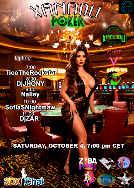 ♠️ XANADU POKER. Casino night, luxury and fire on the floor. Saturday 7:00 pm CET in <a href="/3dxchat/">3DXChat</a>. Xanadu Group raises the stakes, you step in and dance till the end. #Xanadu #Poker #3Dxchat #Party #Dance #House