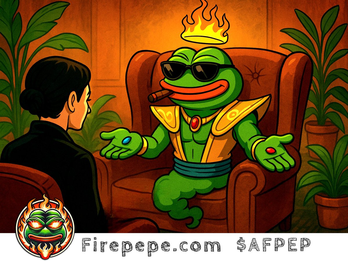 AFPEPtoken's tweet photo. In a world flooded with illusions, hype and fraud
#FirePepe offers more than a choice;
It offers awakening.
🔴 Red pill: Truth, transparency and AFPEP
🔵 Blue pill: Comfort, deception, and the old crypto games
Only one path leads to freedom
#Matrix #BullRun #CryptoNews  #Altcoin https://t.co/S13aD4KZGG