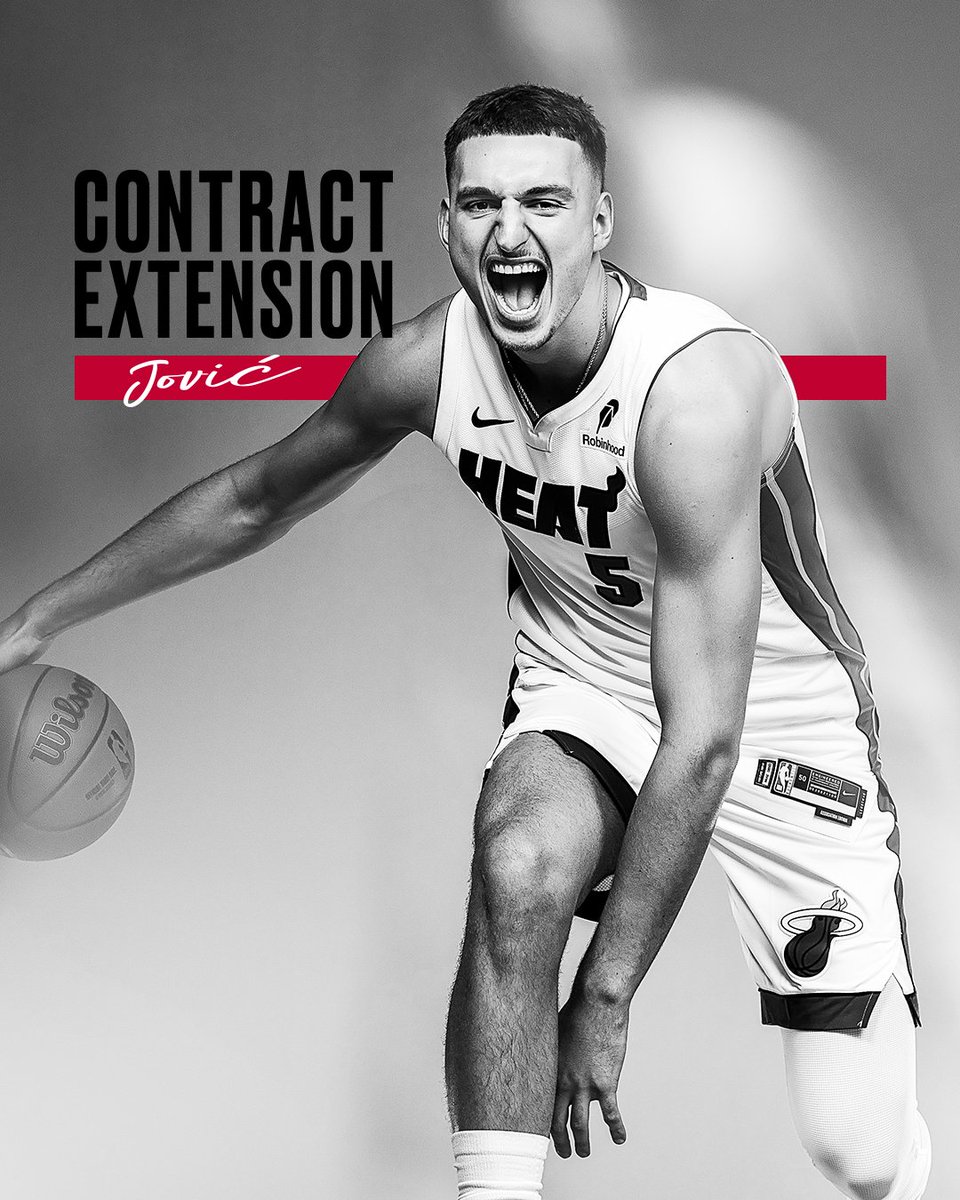 MiamiHEAT's tweet photo. OFFICIAL: The Miami HEAT have signed forward Nikola Jović to a contract extension.

More info ➡️️https://t.co/Uol9CCwkhr https://t.co/tZyYwD3BBj