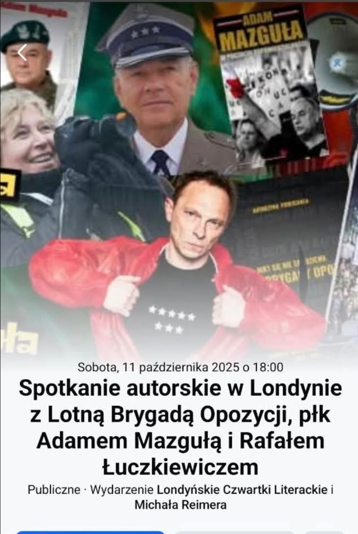Po pani Sarnie już 11  października w Londynie w ramach Czwartków Literackich spotkanie ze Szczurkiem i Mazgułą.
