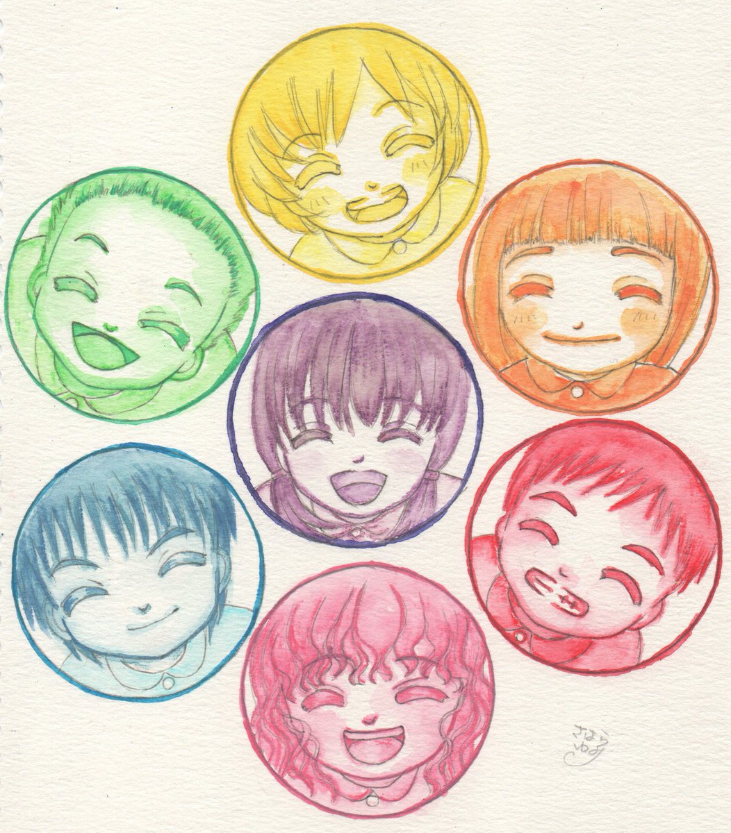 yumi_sahara's tweet photo. 【七福笑】
七色の子供たちの笑顔を描きました。
水彩色鉛筆を使用してます。
こちらも額装原画とポストカードを出展
この他、ポストカード半分サイズほどのイラスト原画(ドローイング)を、出展してます。

#イラスト 
#色彩展 
#七色展 
#MidART https://t.co/EIFKWUMGIN