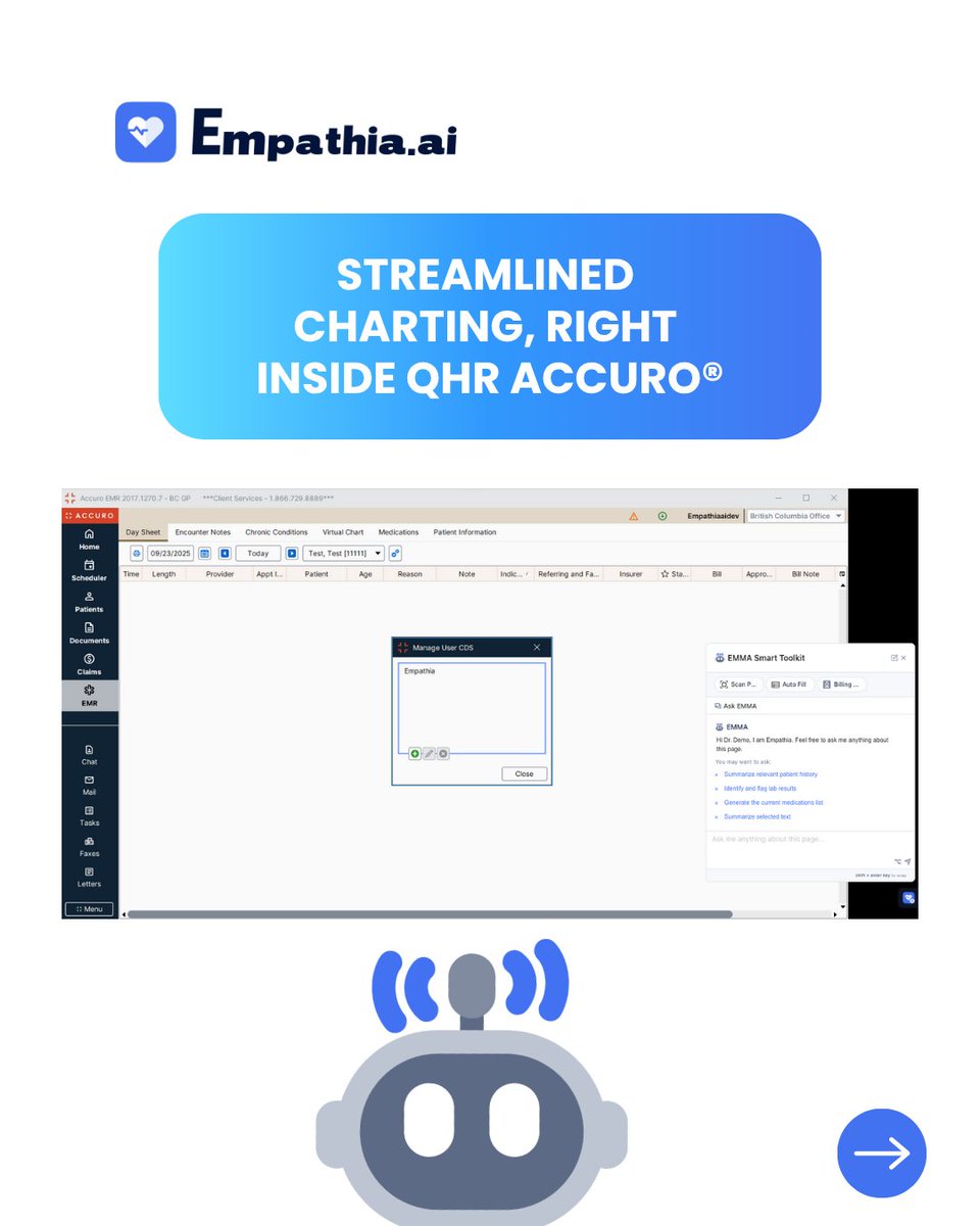 empathiaAI's tweet image. 🎉 Big News: Empathia + QHR Accuro® Integration is LIVE! 💙

👉 Learn more about how Empathia AI integrates with Accuro EMR for all specialties: empathia.ai/articles/accur…

#AICharting #AIMedicalScribeCanada #AIScribeCanada #CHI #QHRAccuro #Accuro #AccuroEMR #CanadianAIScribe