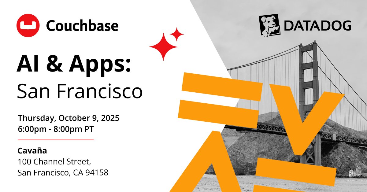 couchbase's tweet image. Join us for an exciting evening as we team up with Datadog to explore the real-world impact of AI.
Gain insights, ask questions, and share experiences with peers who are tackling the same challenges you face.
Come along if you are interesting in exploring how AI-driven…