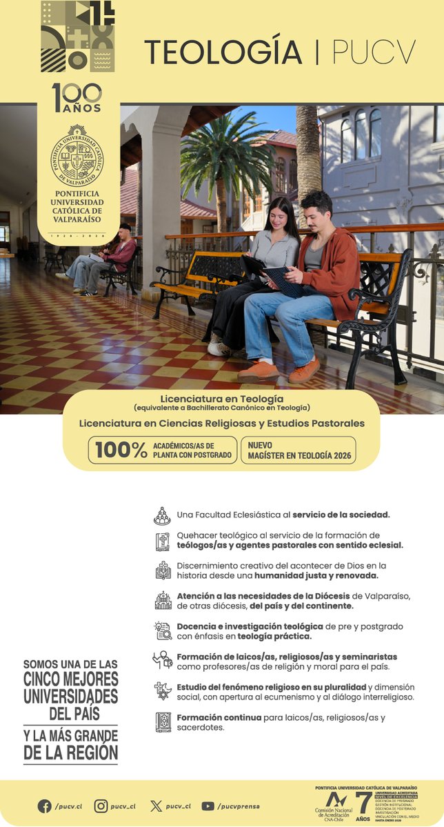 📌 En la PUCV, la Teología se desarrolla como un espacio de reflexión, diálogo y compromiso con los grandes desafíos de la humanidad.

A través de una formación académica rigurosa y humanista, impulsamos el pensamiento crítico y el diálogo interdisciplinario 🗣️.

 <a href="/__elmercurio/">El Mercurio</a>