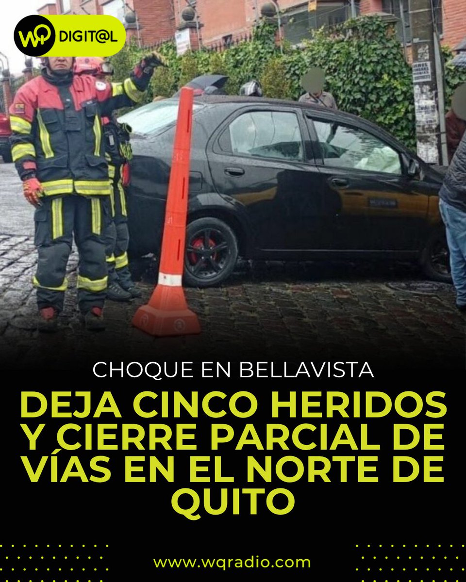 🚨 Un siniestro de tránsito en el sector Bellavista, norte de Quito, dejó cinco personas heridas la mañana de este viernes 3 de octubre.

👩‍🚒 El Cuerpo de Bomberos acudió con 17 efectivos y 5 vehículos para brindar atención de emergencia.
🚑 Cuatro heridos fueron trasladados a