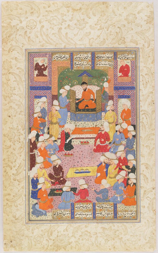 برگی از شاهنامه فردوسی
«برزویه کتاب کلیله و دمنه را نزد نوشیروان می‌آورد»

۱۵۷۰-۱۶۳۰ میلادی
گروه موزه‌های هنری هاروارد

<a href="/Simurghnameh/">سیمرغنامه</a> 

simurghnameh.com/artwork/43930d…