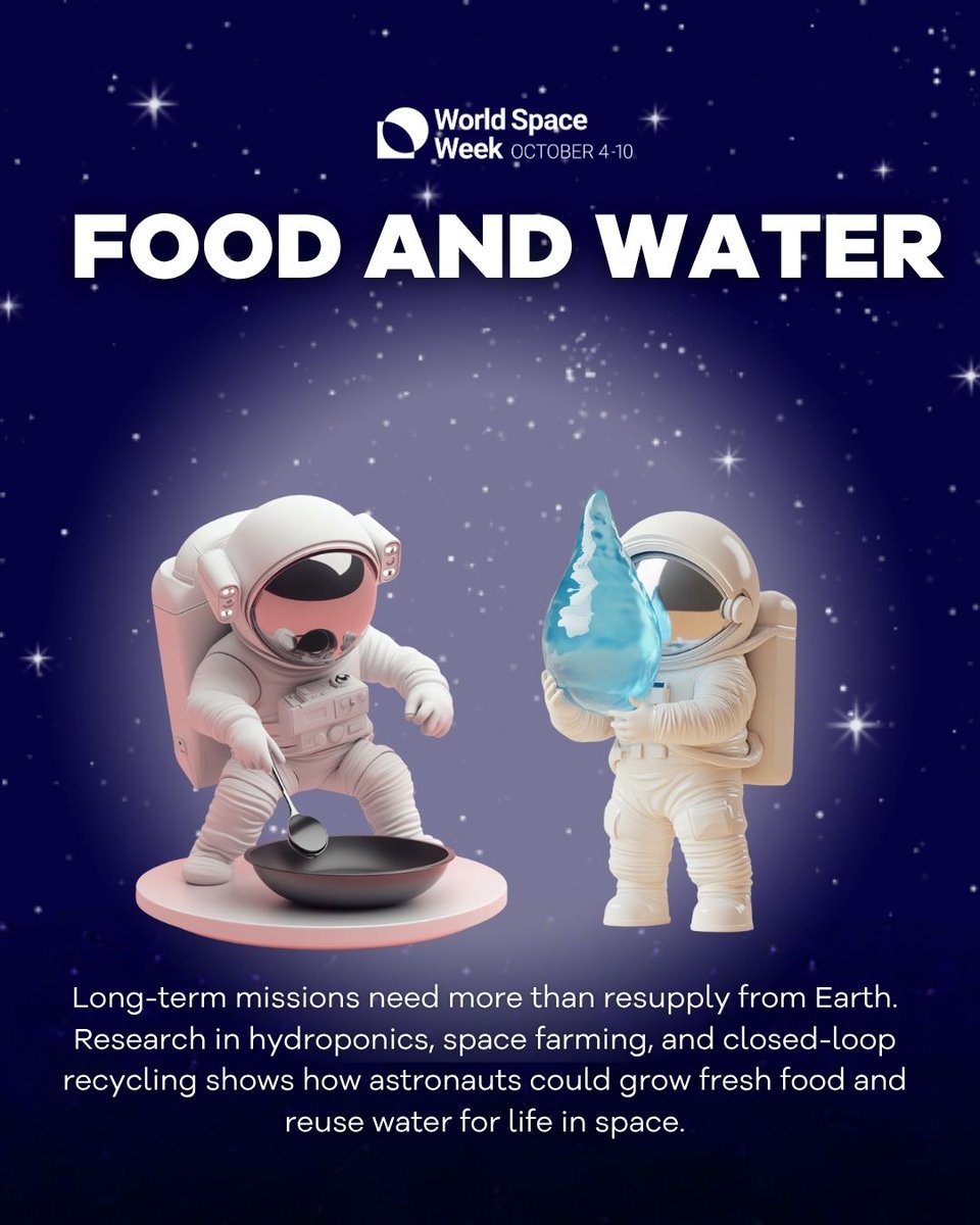 WorldSpaceWeek's tweet image. World Space Week 2025 starts tomorrow.

Living in Space covers habitats, food and water, health, and daily life. What will you explore?

Register your activity: worldspaceweek.org

#LivingInSpace #WorldSpaceWeek #WSW2025