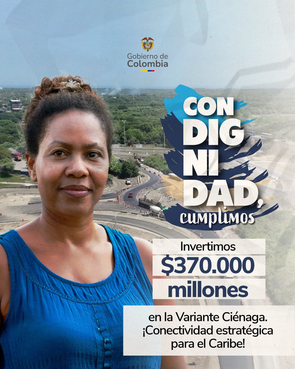MinTransporteCo's tweet photo. ¡95% de avance en la #VarianteCiénaga! Una megaobra que transforma la conectividad del Caribe y salda una deuda histórica con Magdalena. ✔4,87 km de doble calzada ✔ Viaducto de 1.5 km  ✔ Más seguridad y más oportunidades para la región. #MintransporteCumple https://t.co/635QEhJCUX