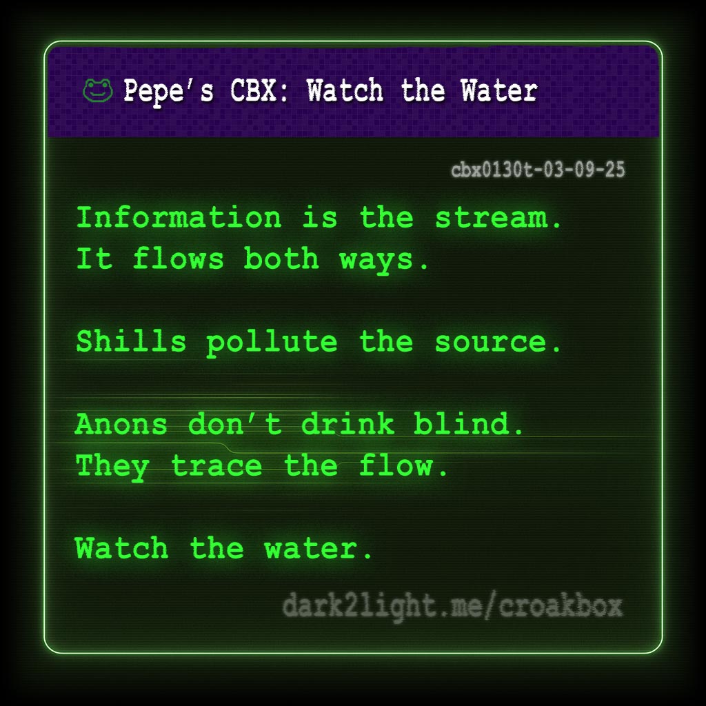 SignalSysop's tweet photo. If you can’t see the source, how do you know what’s real?
Information flows both ways.
Shills poison the source.
Anons trace the flow.

https://t.co/VrROgAZ29O https://t.co/pUM8qXlVcK